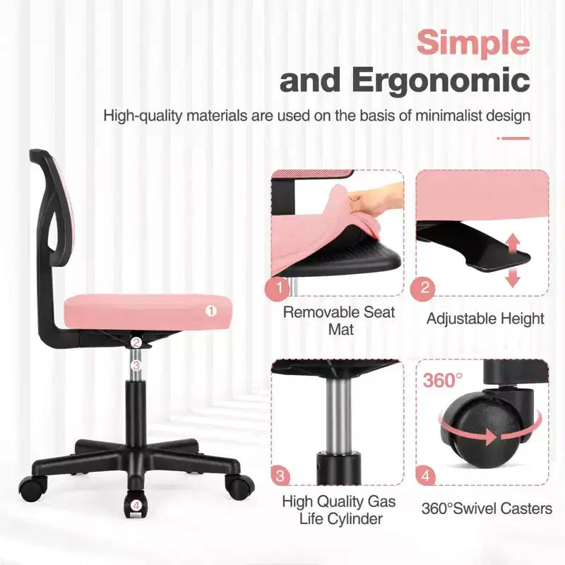 Chaise de bureau moderne à dossier bas en maille, avec roulettes, fauteuil de travail pivotant et réglable pour bureau, bureau à domicile, coiffeuse