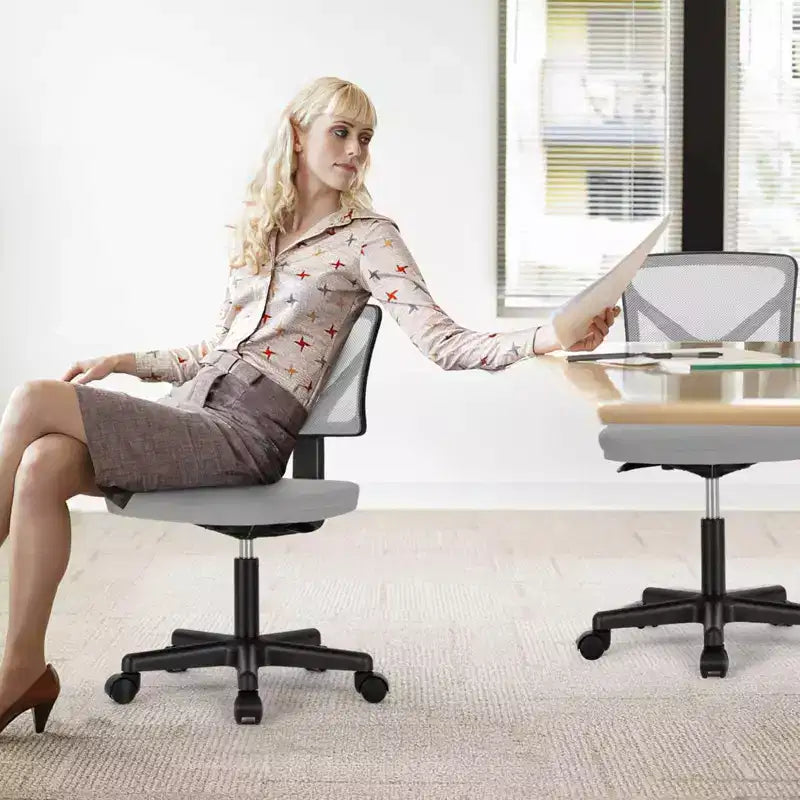 Chaise de bureau moderne à dossier bas en maille, avec roulettes, fauteuil de travail pivotant et réglable pour bureau, bureau à domicile, coiffeuse