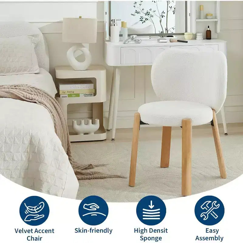 Jolie chaise de coiffeuse avec dossier en forme de cœur, tabouret de maquillage moderne en tissu Teddy pour coiffeuse, bureau, chambre, salle à manger et salon