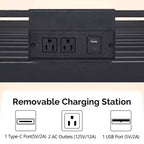 Lit superposé double en métal avec 2 tiroirs, station de recharge et lumière LED, noir