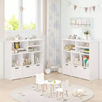 Bibliothèque enfant et meuble de rangement pour jouets, organisateur avec 3 tiroirs mobiles et roulettes cachées, 6 compartiments pour chambre à coucher, salle de jeux, crèche, blanc
