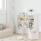 Bibliothèque enfant et meuble de rangement pour jouets, organisateur avec 3 tiroirs mobiles et roulettes cachées, 6 compartiments pour chambre à coucher, salle de jeux, crèche, blanc