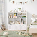 Bibliothèque enfant et meuble de rangement pour jouets, organisateur avec 3 tiroirs mobiles et roulettes cachées, 6 compartiments pour chambre à coucher, salle de jeux, crèche, blanc