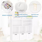 Bibliothèque enfant et meuble de rangement pour jouets, organisateur avec 3 tiroirs mobiles et roulettes cachées, 6 compartiments pour chambre à coucher, salle de jeux, crèche, blanc