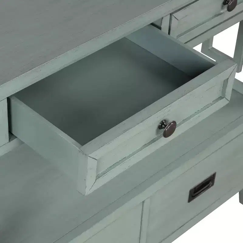 Console de 91 cm, Meuble d'entrée style ferme, Buffet en bois massif, Table de canapé avec 4 tiroirs et 1 étagère de rangement pour entrée, couloir, cuisine