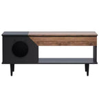 Table basse de 45 pouces, noire, avec tiroir de rangement, table basse de salon en bois rustique avec niche pour chat
