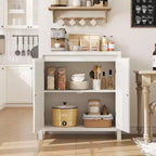 Buffet Enfilade Mid-Century - Meuble de Rangement Rétro avec Portes en Rotin et Étagère Réglable, Console d'Appoint pour Salon, Salle à Manger