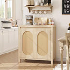 Buffet Enfilade Mid-Century - Meuble de Rangement Rétro avec Portes en Rotin et Étagère Réglable, Console d'Appoint pour Salon, Salle à Manger