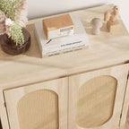 Buffet Enfilade Mid-Century - Meuble de Rangement Rétro avec Portes en Rotin et Étagère Réglable, Console d'Appoint pour Salon, Salle à Manger