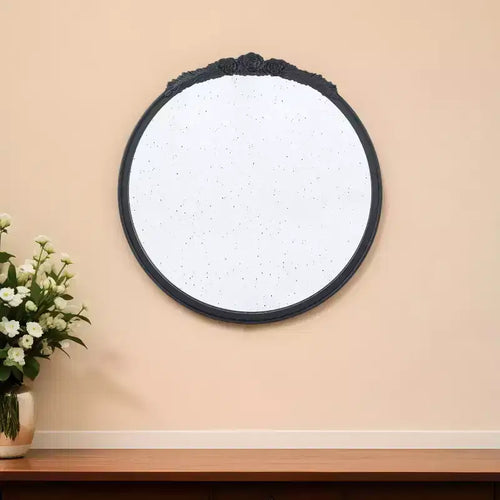 Miroir Mural Rond avec Cadre en Verre Vieilli Couronné Noir de 30
