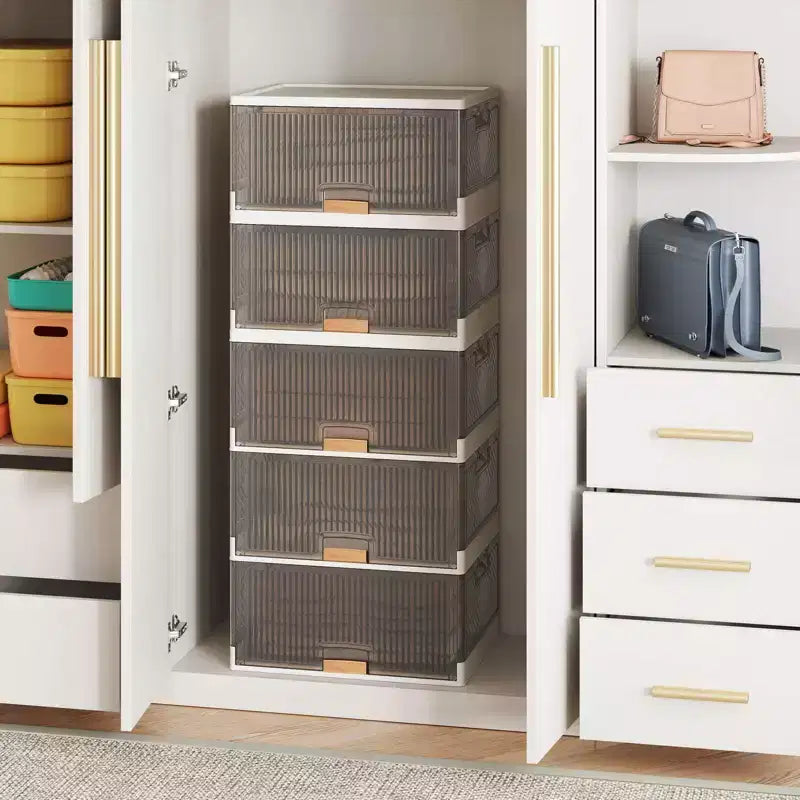 5 bacs de rangement empilables avec roues détachables 85 L Grand organisateur