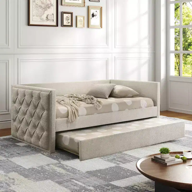 Canapé-lit double design moderne avec lit gigogne et matelas - Plateforme prête avec bois d'ingénierie
