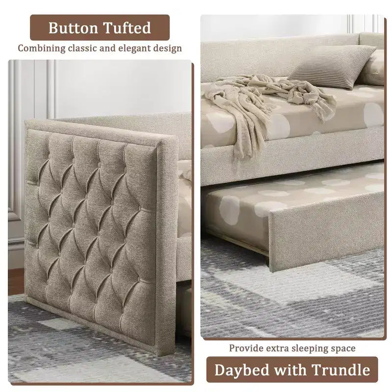 Canapé-lit double design moderne avec lit gigogne et matelas - Plateforme prête avec bois d'ingénierie