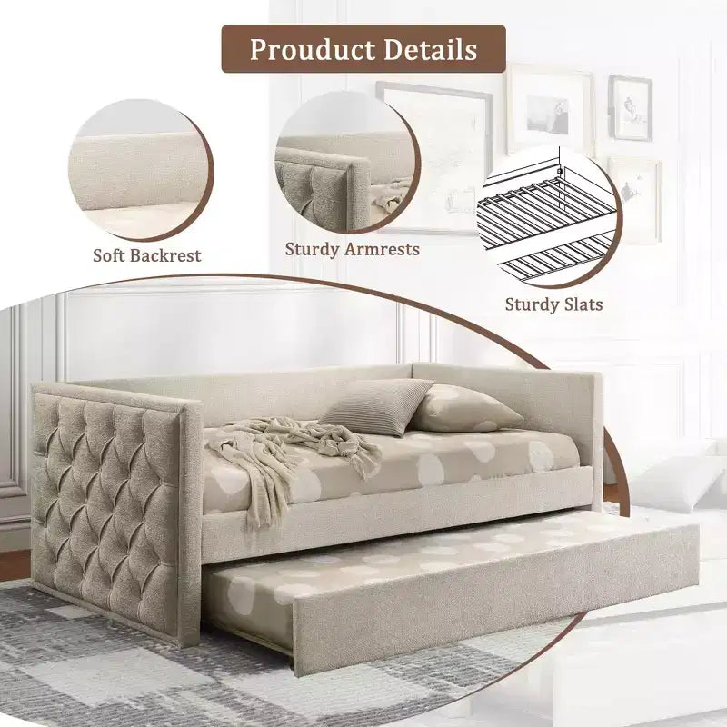 Canapé-lit double design moderne avec lit gigogne et matelas - Plateforme prête avec bois d'ingénierie