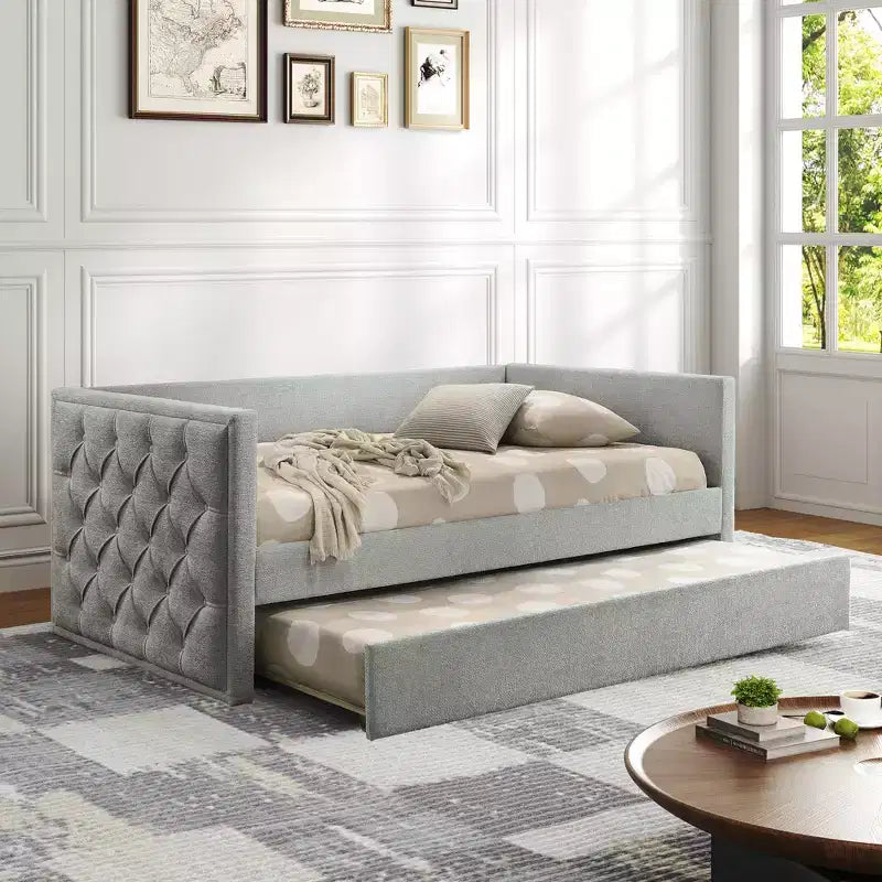 Canapé-lit double design moderne avec lit gigogne et matelas - Plateforme prête avec bois d'ingénierie