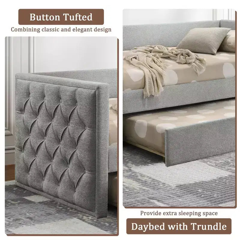 Canapé-lit double design moderne avec lit gigogne et matelas - Plateforme prête avec bois d'ingénierie