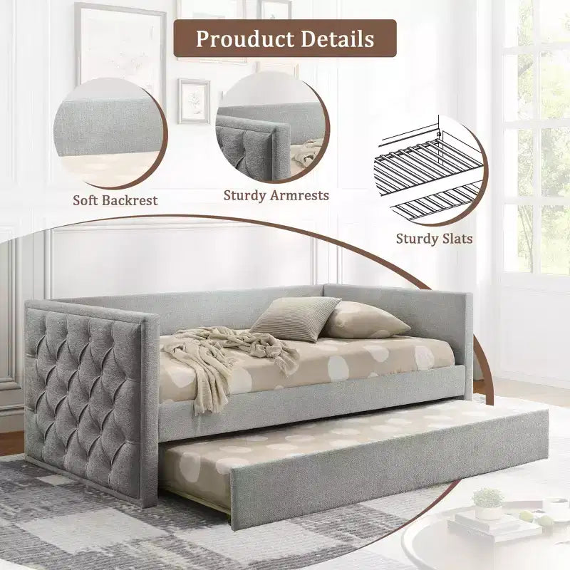 Canapé-lit double design moderne avec lit gigogne et matelas - Plateforme prête avec bois d'ingénierie