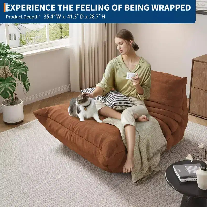 Canapé en tissu bouclette de 69 pouces, pouf double pour deux personnes avec assise profonde, canapés rembourrés pour salon, chambre à coucher, appartement