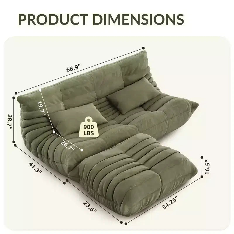 Canapé en tissu bouclette de 69 pouces, pouf double pour deux personnes avec assise profonde, canapés rembourrés pour salon, chambre à coucher, appartement