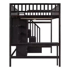 Lit mezzanine pleine taille avec armoire et bureau intégré, cadre de lit mezzanine en bois massif avec escalier et étagère de rangement pour enfants