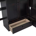 Lit mezzanine pleine taille avec armoire et bureau intégré, cadre de lit mezzanine en bois massif avec escalier et étagère de rangement pour enfants