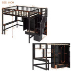 Lit mezzanine pleine taille avec armoire et bureau intégré, cadre de lit mezzanine en bois massif avec escalier et étagère de rangement pour enfants