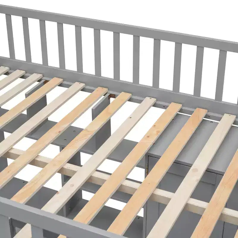 Lit mezzanine pleine taille avec armoire et bureau intégré, cadre de lit mezzanine en bois massif avec escalier et étagère de rangement pour enfants