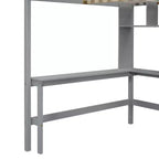 Lit mezzanine pleine taille avec armoire et bureau intégré, cadre de lit mezzanine en bois massif avec escalier et étagère de rangement pour enfants