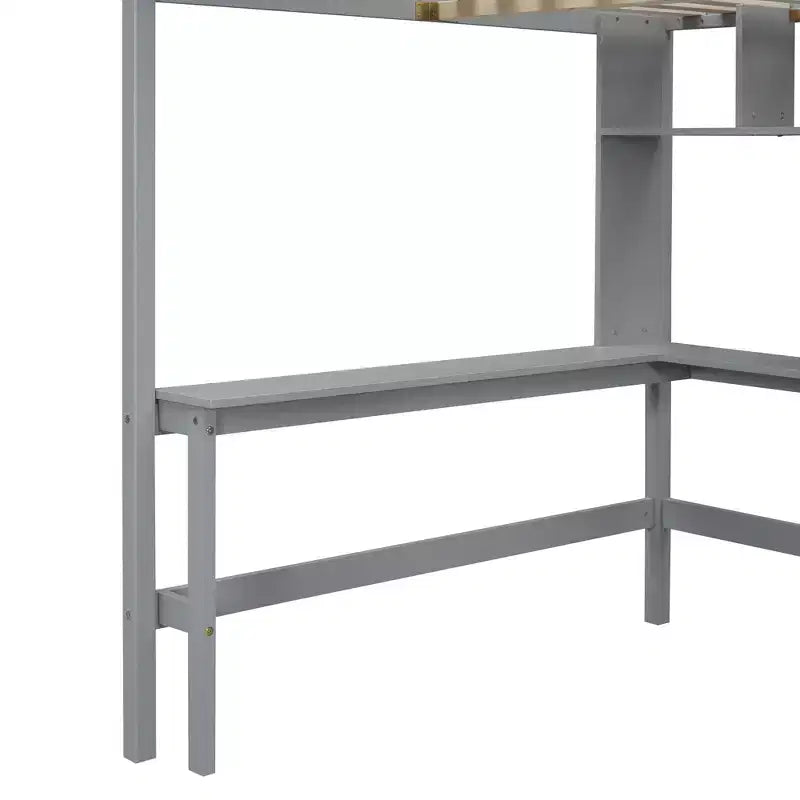 Lit mezzanine pleine taille avec armoire et bureau intégré, cadre de lit mezzanine en bois massif avec escalier et étagère de rangement pour enfants