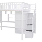 Lit mezzanine pleine taille avec armoire et bureau intégré, cadre de lit mezzanine en bois massif avec escalier et étagère de rangement pour enfants