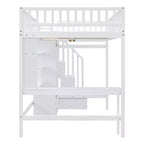 Lit mezzanine pleine taille avec armoire et bureau intégré, cadre de lit mezzanine en bois massif avec escalier et étagère de rangement pour enfants