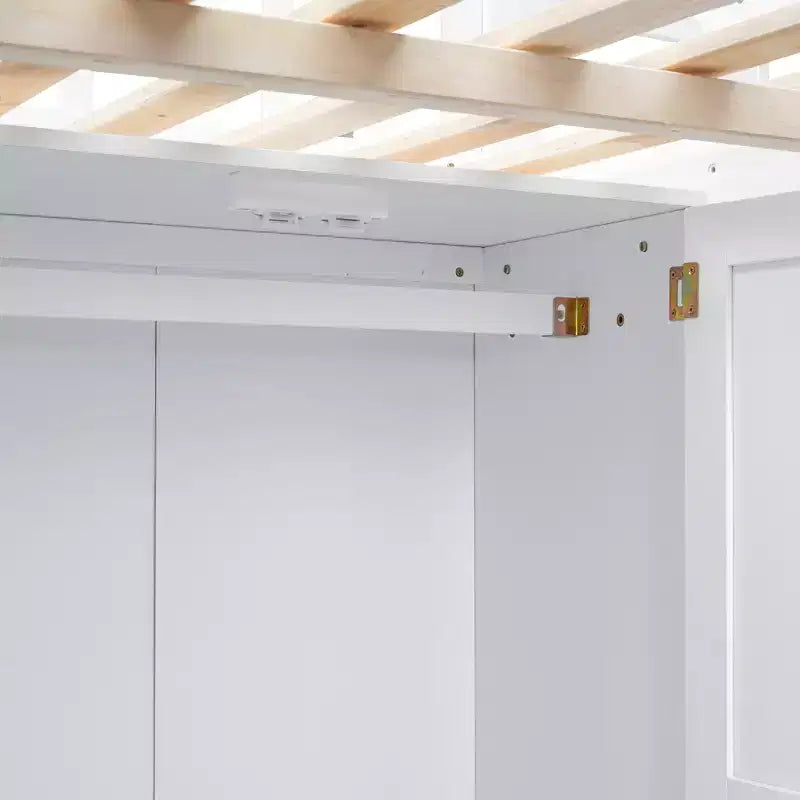 Lit mezzanine pleine taille avec armoire et bureau intégré, cadre de lit mezzanine en bois massif avec escalier et étagère de rangement pour enfants