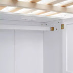 Lit mezzanine pleine taille avec armoire et bureau intégré, cadre de lit mezzanine en bois massif avec escalier et étagère de rangement pour enfants
