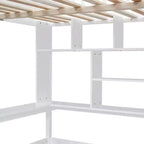 Lit mezzanine pleine taille avec armoire et bureau intégré, cadre de lit mezzanine en bois massif avec escalier et étagère de rangement pour enfants