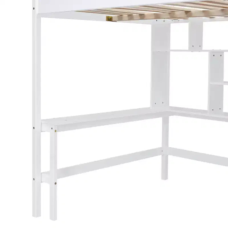 Lit mezzanine pleine taille avec armoire et bureau intégré, cadre de lit mezzanine en bois massif avec escalier et étagère de rangement pour enfants