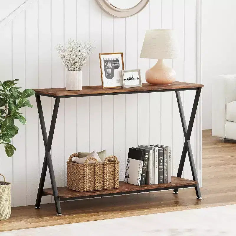 2 - Tier Narrow Console Table, Small Entryway Table, Display Table with Shelves, Sofa Table for Living Room Hallway Entryway Foyer