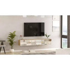 Meuble TV Console de divertissement avec étagères de rangement et portes