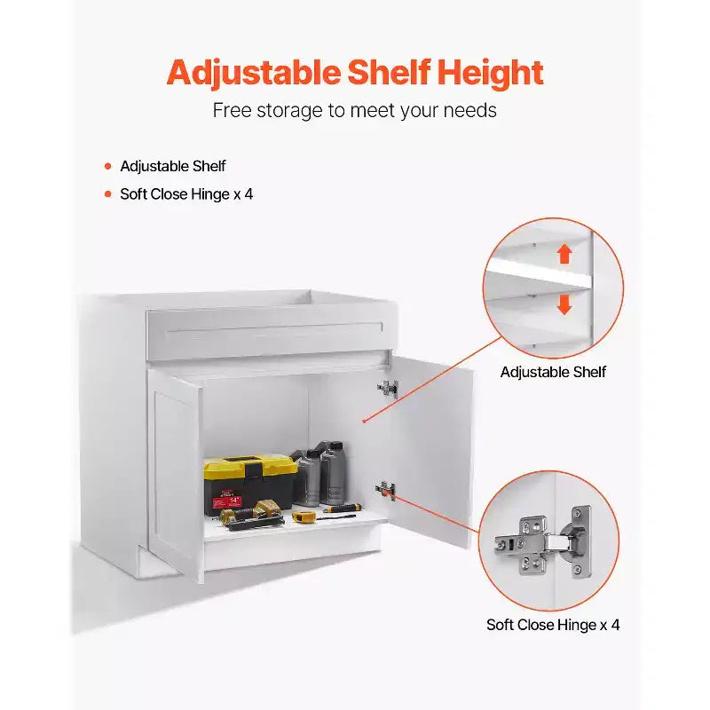 Meuble bas Shaker, Meuble bas sous évier non assemblé de 36 pouces, Meuble de 36 L x 24 P x 34,5 H prêt à assembler, Blanc