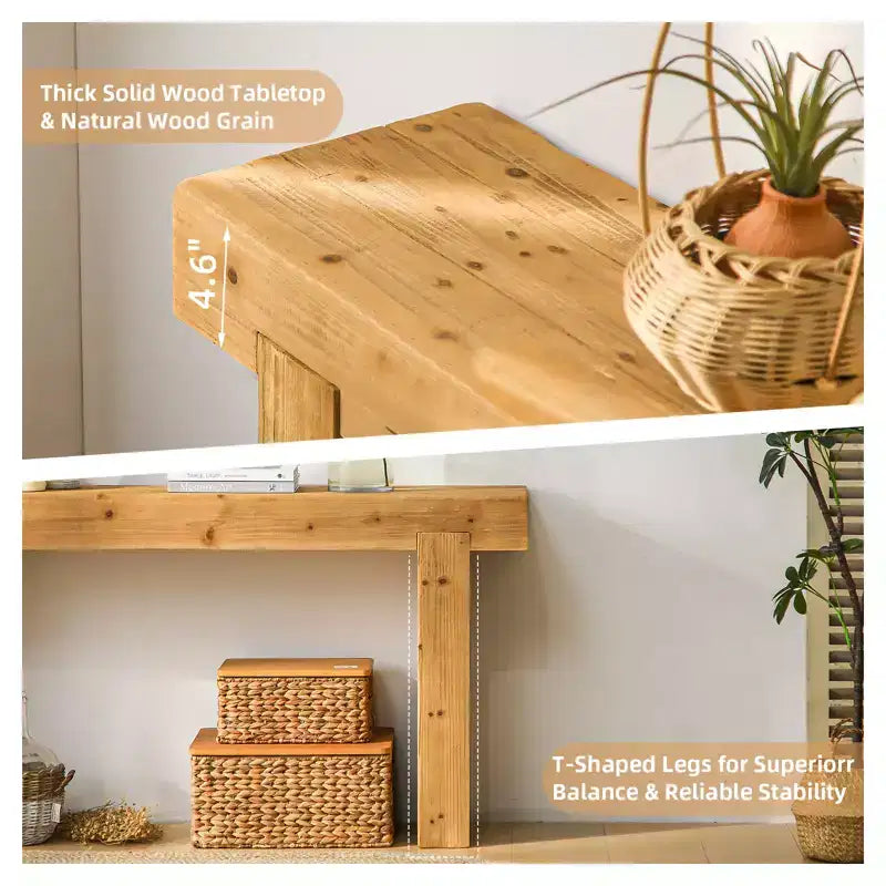 Table Console en Bois Massif 63 po, Table de Canapé de Ferme Rustique, Table Étroite d'Entrée, Table d'Appoint, Naturel