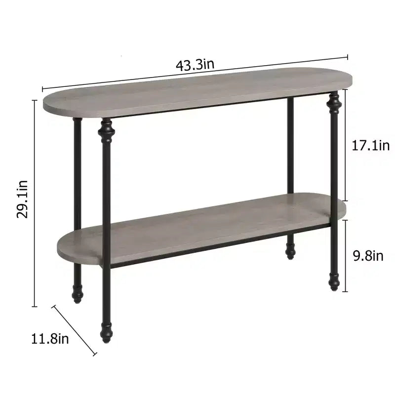 Console, Table d'entrée de 43 po avec rangement, Table de canapé à 2 niveaux avec cadre en métal et MDF, Derrière le canapé - Gris rustique