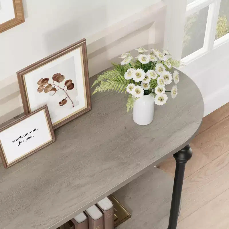 Console, Table d'entrée de 43 po avec rangement, Table de canapé à 2 niveaux avec cadre en métal et MDF, Derrière le canapé - Gris rustique