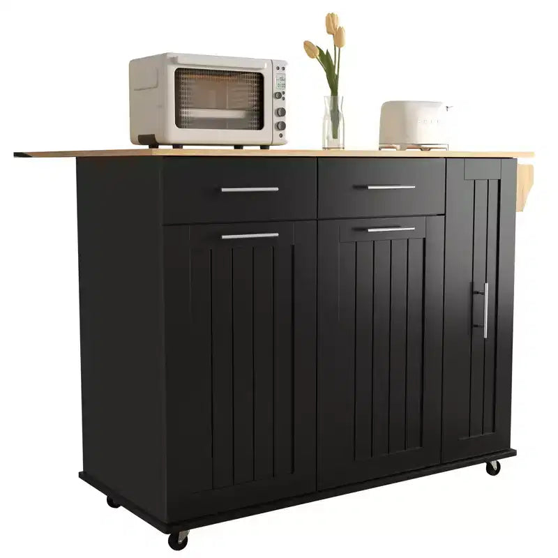 Îlot de cuisine avec abattant, chariot de rangement avec organisateur d'armoire coulissant à 3 niveaux, étagère interne, chariot roulant avec porte-serviettes et 2 tiroirs