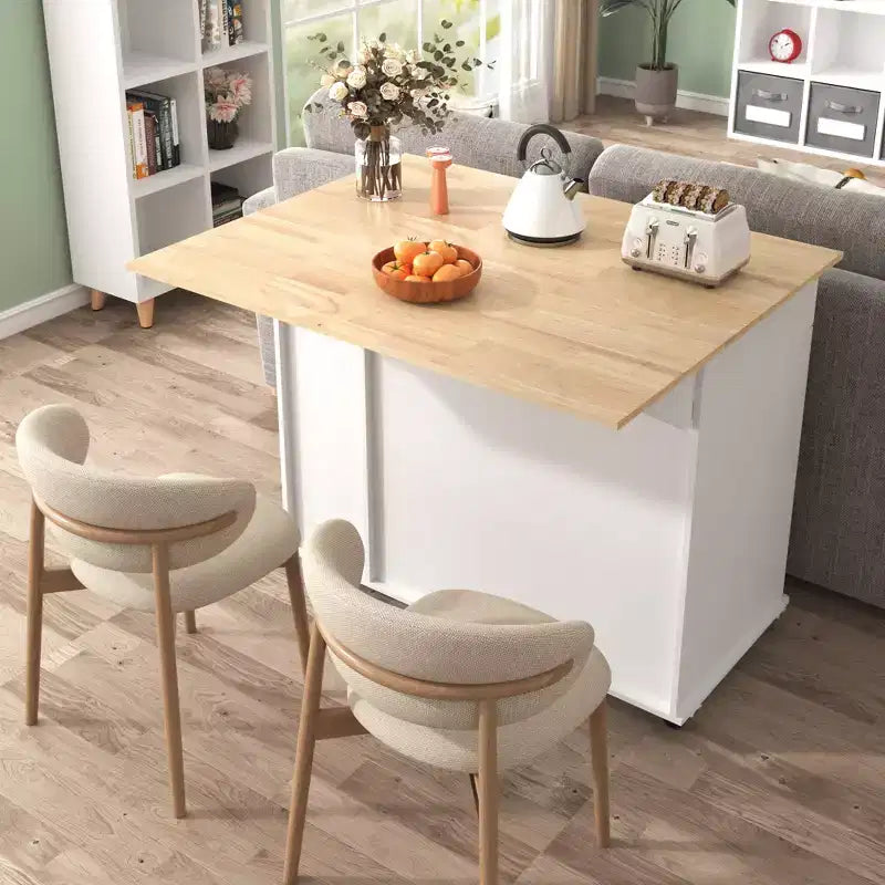 Îlot de cuisine avec abattant, chariot de rangement avec organisateur d'armoire coulissant à 3 niveaux, étagère interne, chariot roulant avec porte-serviettes et 2 tiroirs