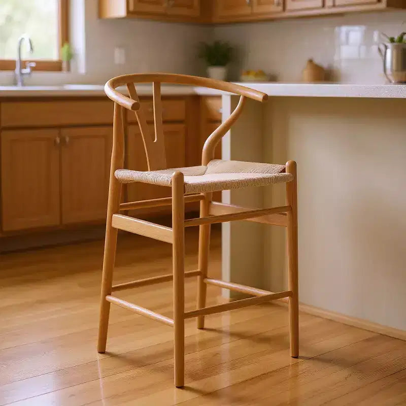 27 Chaise de bar hauteur comptoir en bois massif beige et naturel