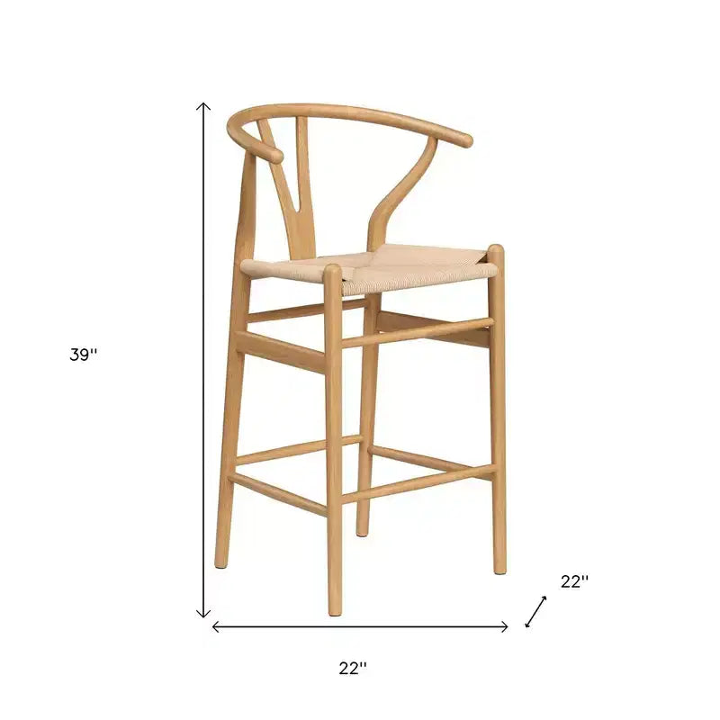 27 Chaise de bar hauteur comptoir en bois massif beige et naturel