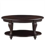 Table basse ovale en bois de 42'' à 2 niveaux avec étagère de rangement ouverte pour le salon, Espresso
