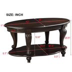 Table basse ovale en bois de 42'' à 2 niveaux avec étagère de rangement ouverte pour le salon, Espresso