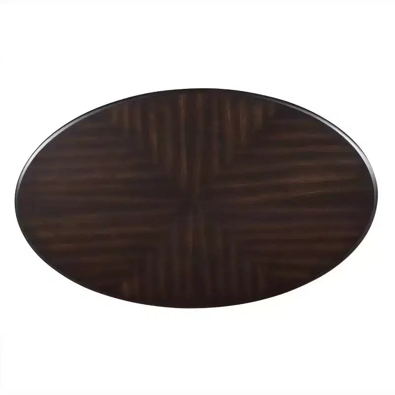 Table basse ovale en bois de 42'' à 2 niveaux avec étagère de rangement ouverte pour le salon, Espresso