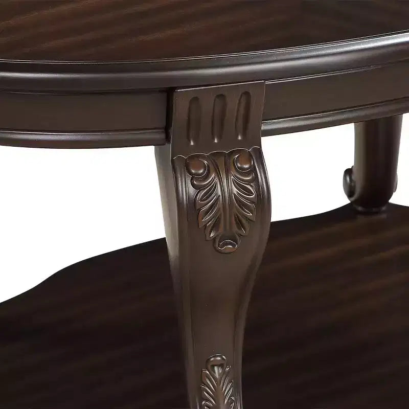 Table basse ovale en bois de 42'' à 2 niveaux avec étagère de rangement ouverte pour le salon, Espresso