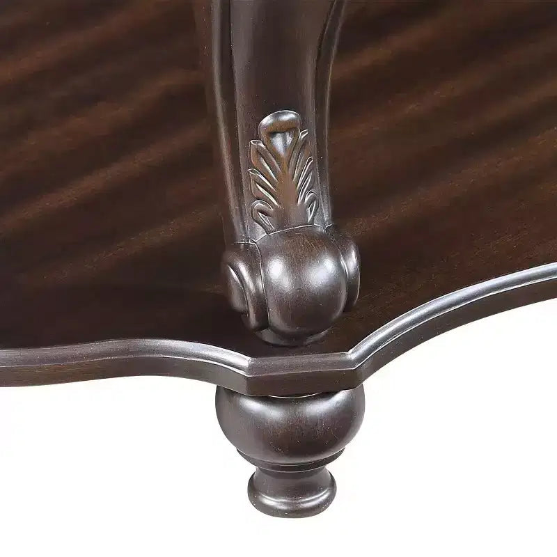 Table basse ovale en bois de 42'' à 2 niveaux avec étagère de rangement ouverte pour le salon, Espresso